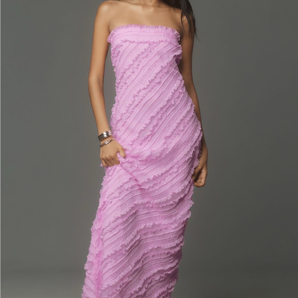 Endless Rose Strapless Pink Ruffled Maxi Dress